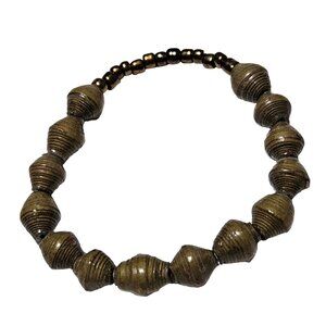 Boho Handmade Recycled Bracelet Brown Paper Bead Stretch Sustainable Jewelry